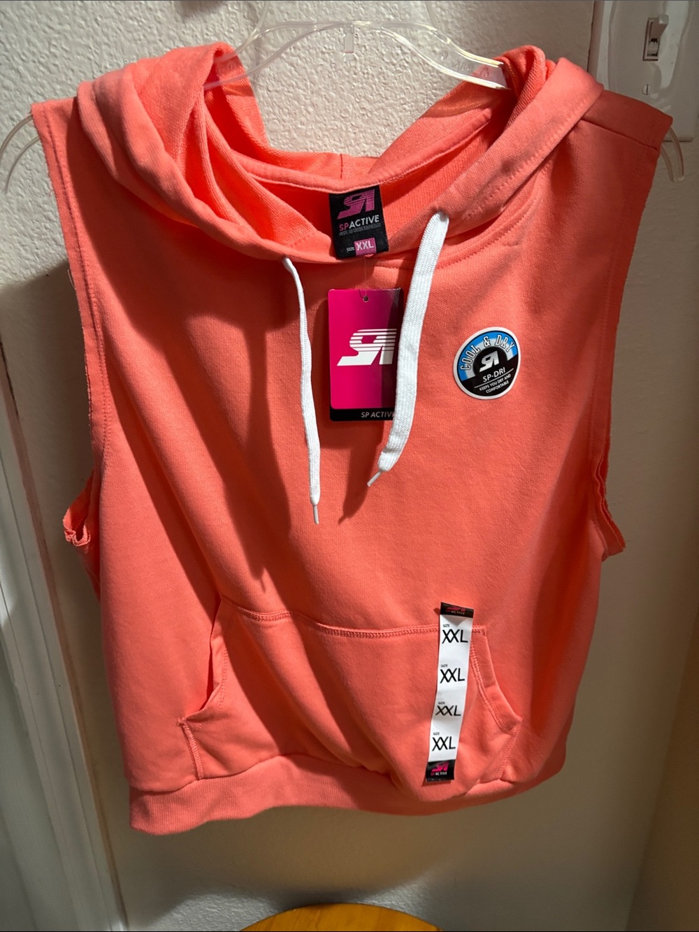 Active USA Shell Pink Sleeveless Hoodie with Pocket XXL NWT